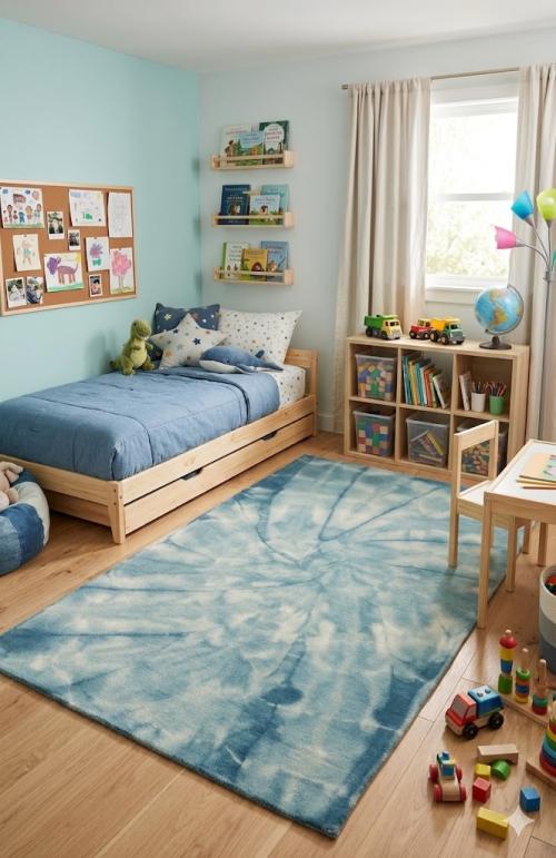 5'0 X 8'0 Hand-Tufted Modern Dark Teal Tie-Dye Wool Rug