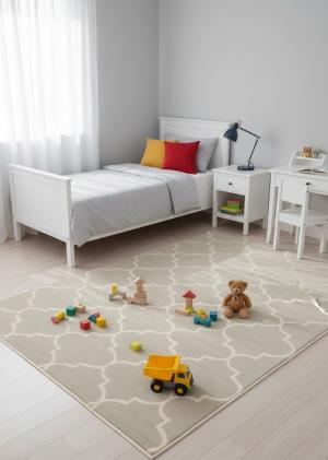 5'0 X 8'0 Cream Hand-Tufted Trellis Contemporary Wool Rug