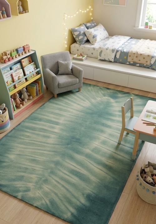 5'0 X 8'0 Tie-Dye Green Hand-Tufted Modern Wool Rug