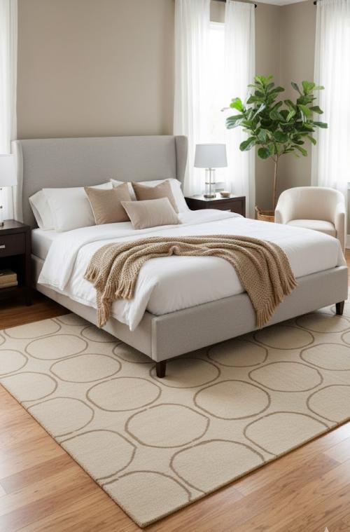 5'0 X 8'0 Hand-Tufted Cream & Brown Modern Wool Rug