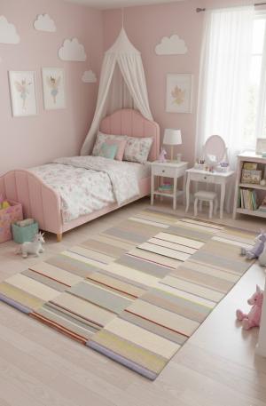 5'0 X 8'0 Hand-Tufted Cream Stripes Modern Wool Rug