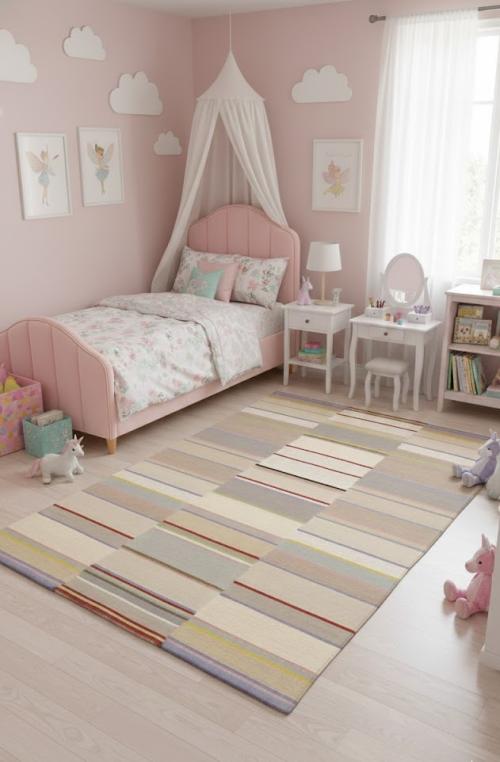 5'0 X 8'0 Hand-Tufted Cream Stripes Modern Wool Rug