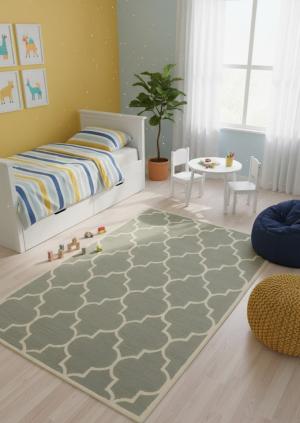 Taupe & Cream Trellis 5X8 Hand-Tufted Modern Rug