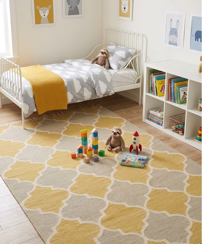 Beige & Gold Trellis 5X8 Hand-Tufted Modern Rug - Image 2