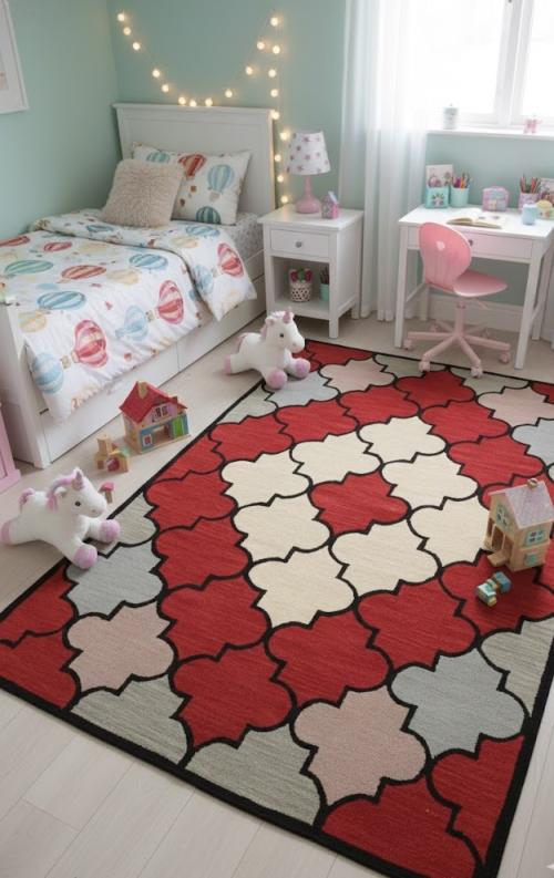 5'0 x 8'0 Hand-Tufted Rusty Red Trellis Modern Wool Rug