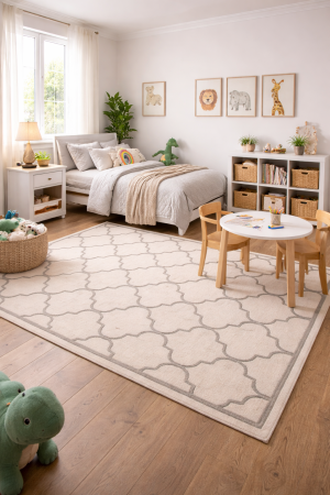 Cream & Brown Trellis 5X8 Hand-Tufted Modern Rug