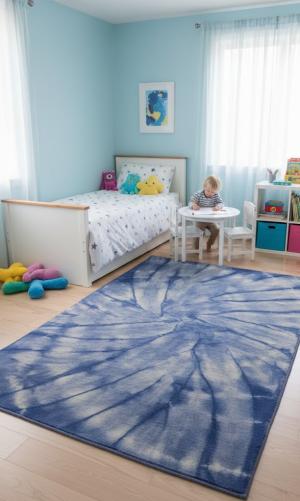 5'0 X 8'0 Purple-navy Tie-Dye Hand-Tufted Contemporary Wool Rug