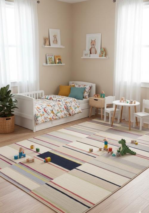 5'0 X 8'0 Multicolored Stripes Hand-Tufted Modern Area Wool Rug