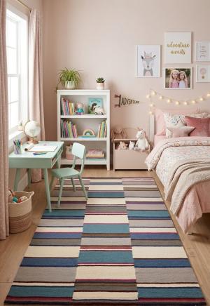 5'0 X 8'0 Hand-Tufted Multicolored Oriental Stripes Wool Rug