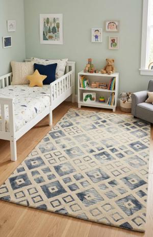 Cream & Gray Geometric 5X8 Hand-Tufted Modern Rug