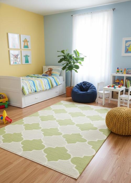 Lime Green Trellis 5X8 Hand-Tufted Modern Rug
