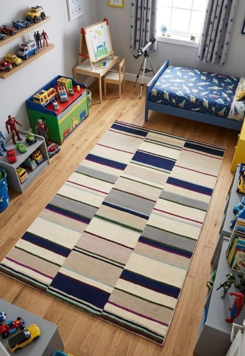 5'0 X 8'0 Hand-Tufted Stripes Multicolored Modern Wool Rug