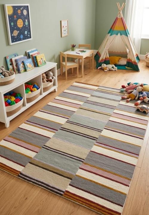 5'0 X 8'0 Stripes Hand-Tufted Multicolored Modern Wool Rug