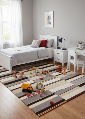 5'0 X 8'0 Multicolored Stripes Hand-Tufted Oriental Wool Rug