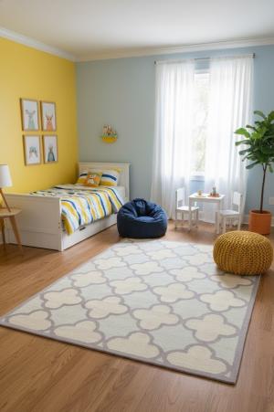 Cream & Mauve Trellis 5X8 Hand-Tufted Modern Rug