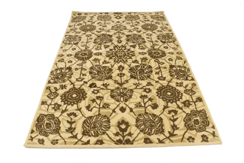 Cream Brown Floral 5X8 Hand-Tufted Modern Rug