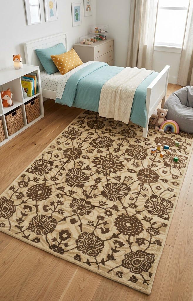 Cream Brown Floral 5X8 Hand-Tufted Modern Rug - Image 2