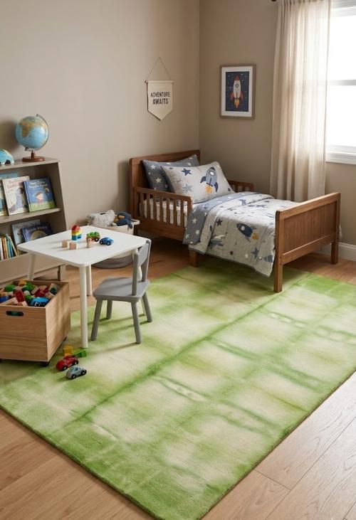 5'0 X 8'0 Green Tie-Dye Hand-Tufted Modern Wool Rug