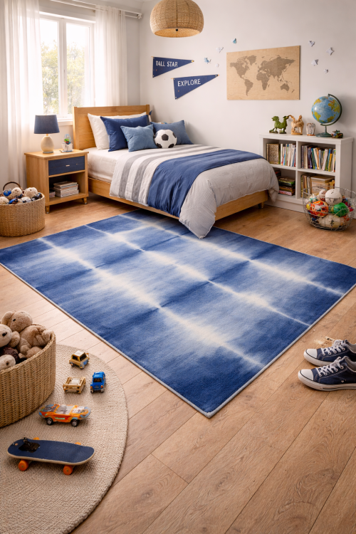 Navy Blue Tie-Dye 5X8 Hand-Tufted Modern Rug
