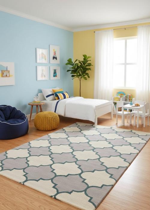 5'0 x 8'0 Multicolored Trellis Hand-Tufted Modern Wool Rug