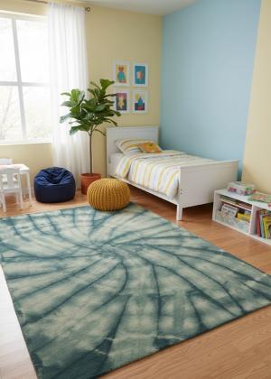 5'0 X 8'0 Hunter Green Hand-Tufted Tie-Dye Modern Wool Rug