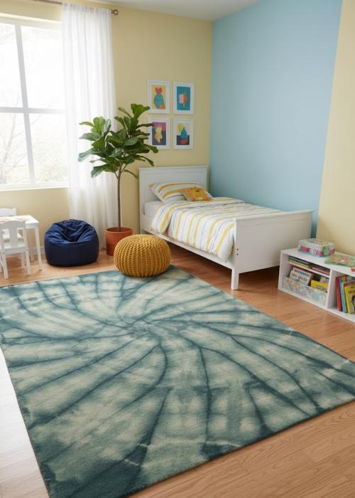 5'0 X 8'0 Hunter Green Hand-Tufted Tie-Dye Modern Wool Rug