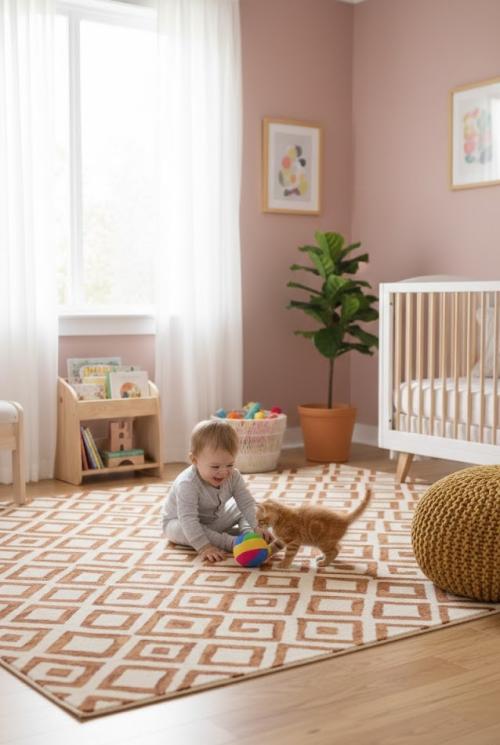 Rust Brown Geometric 5X8 Hand-Tufted Modern Rug