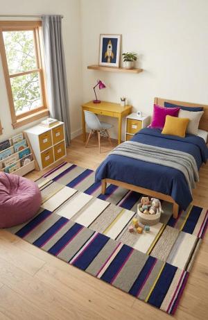 5'0 X 8'0 Multicolored Hand-Tufted Stripes Modern Area Wool Rug