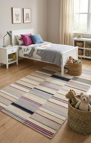 5'0 X 8'0 Multicolored Hand-Tufted Stripes Contemporary Wool Rug