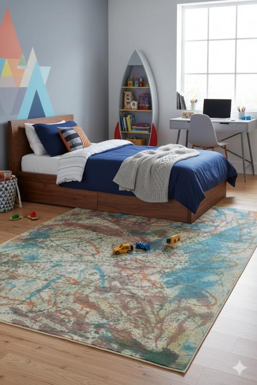 5'0 X 8'0 Hand-Tufted Multicolored Contemporary Wool Rug