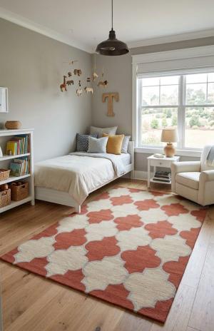 5'0 x 8'0 Hand-Tufted Rust Trellis Modern Oriental Wool Rug