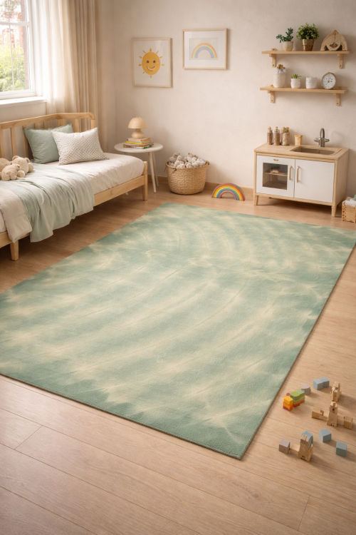 5'0 X 8'0 Contemporary Green Tie-Dye Hand-Tufted Wool Rug