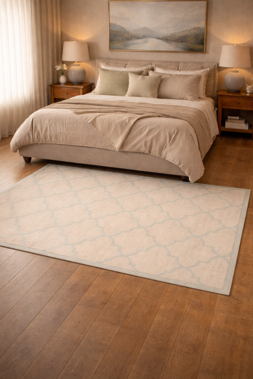 5'0 X 8'0 Hand-Tufted Trellis Cream & Blue Modern Wool Rug