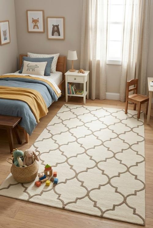 5'0 X 8'0 Hand-Tufted Trellis Cream Modern Wool Rug
