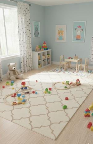 5'0 X 8'0 Modern Trellis Cream Hand-Tufted Wool Rug