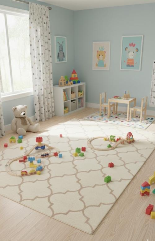 5'0 X 8'0 Modern Trellis Cream Hand-Tufted Wool Rug