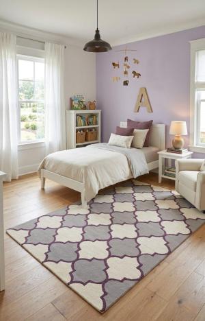 5'0 x 8'0 Hand-Tufted Trellis Cream Oriental Modern Rug