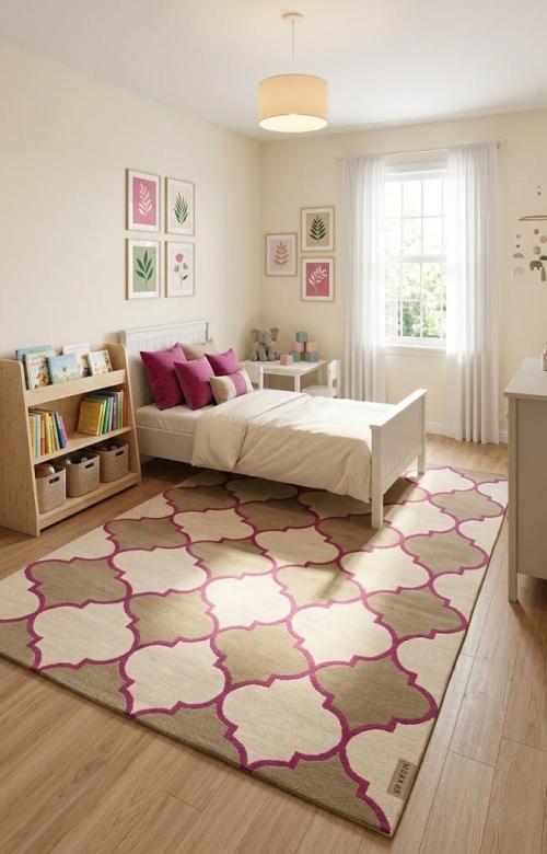 5'0 x 8'0 Cream Trellis Hand-Tufted Modern Wool Rug