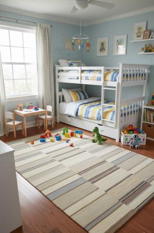 5'0 X 8'0 Cream Stripes Hand-Tufted Modern Wool Rug