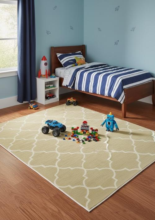 5'0 X 8'0 Hand-Tufted Beige Trellis Modern Wool Rug