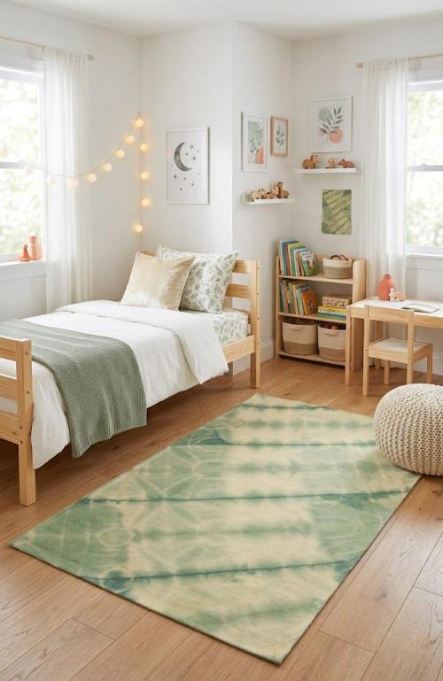 5'0 X 8'0 Green Abstract Tie-Dye Hand-Tufted Modern Wool Rug