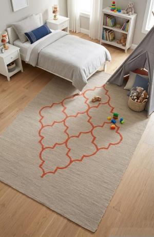Beige & Orange Trellis 5X8 Hand-Tufted Modern Rug