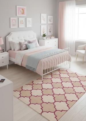 Cream Beige Fuchsia Tie-Dye 5X8 Hand-Tufted Modern Rug