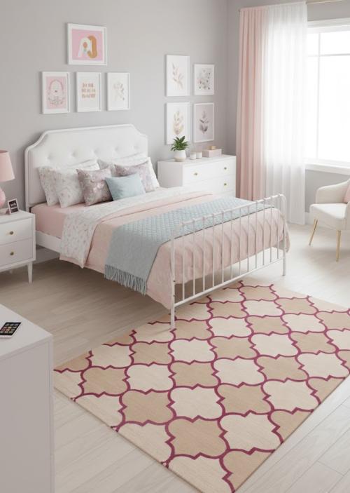 Cream Beige Fuchsia Tie-Dye 5X8 Hand-Tufted Modern Rug