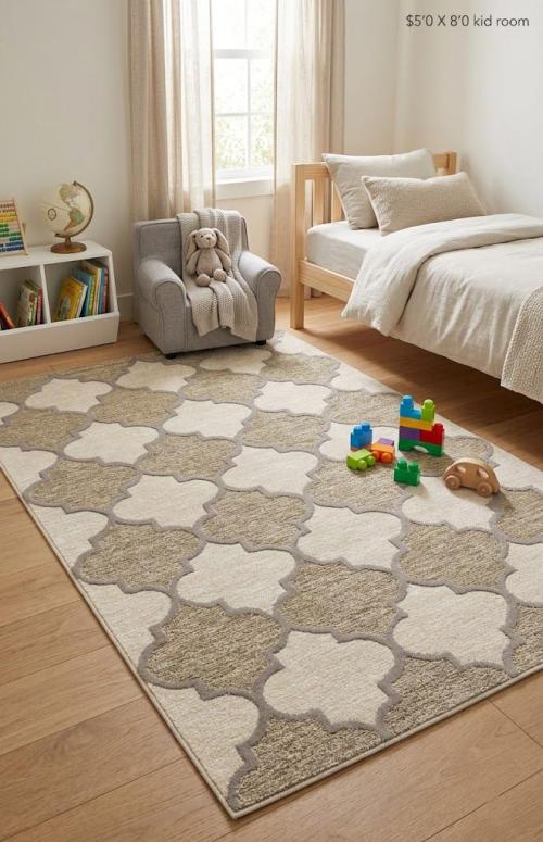 5'0 x 8'0 Hand-Tufted Modern Multicolored Trellis Wool Rug
