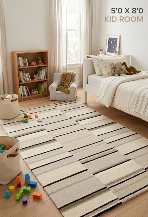 5'0 X 8'0 Multicolored Contemporary Hand-Tufted Wool Rug