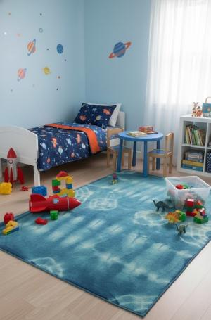 5'0 X 8'0 Modern Dark Teal Tie-Dye Hand-Tufted Wool Rug