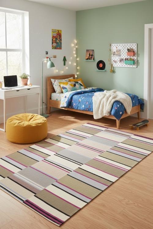 5'0 X 8'0 Multicolored Modern Stripes Hand-Tufted Wool Rug