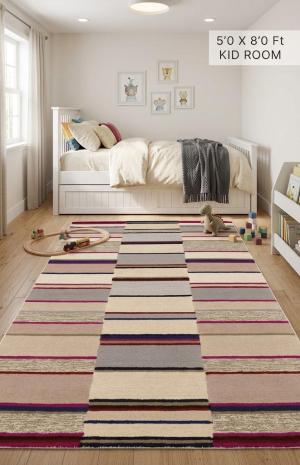 Multicolored Stripes 5X8 Hand-Tufted Modern Rug