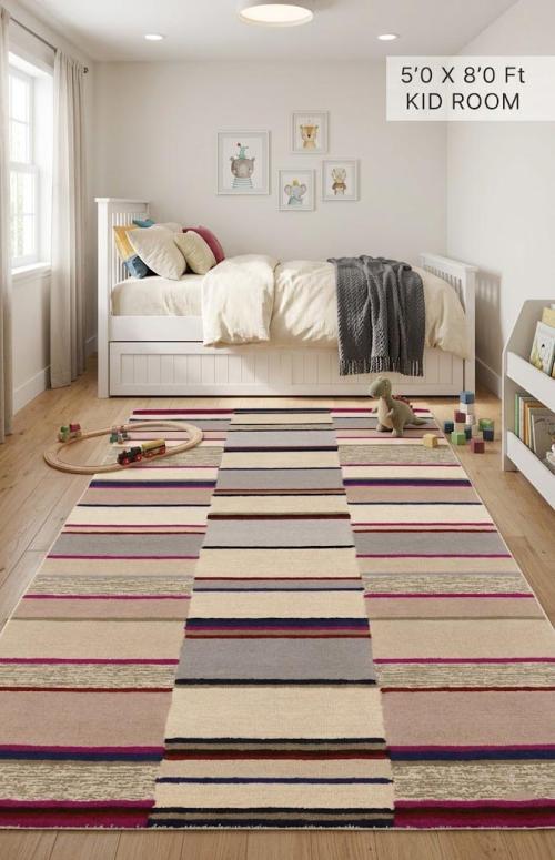 5'0 X 8'0 Hand-Tufted Multicolored Contemporary Wool Rug